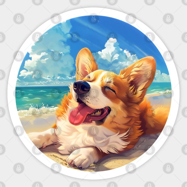 Summer happy corgi beach day Sticker by beangeerie